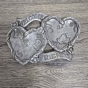 Sweet Vintage Pewter Heart And‎ Flower Trinket Dish Coin Dish Key Dish Welcome